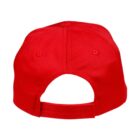 Red baseball cap shown from the back with an adjustable strap and opening.