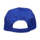 Back view of a blue baseball cap with an adjustable strap and two ventilation holes.