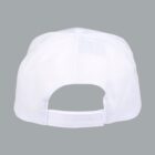 Back view of a plain white baseball cap with an adjustable strap.