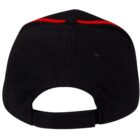 Black baseball cap viewed from the back, featuring a red stripe along the top.