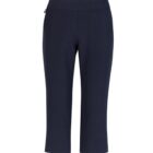 Navy blue cropped pants on a white background.