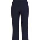 Rear view of navy cropped pants on a white background.