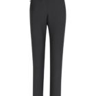 Black straight-leg pants on a white background.