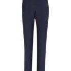 Dark blue tailored pants, front view, on a white background.