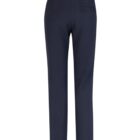 Back view of navy blue straight-leg pants against a plain white background.