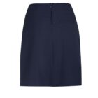 Navy blue knee-length skirt with zip closure above a small pocket on the back.