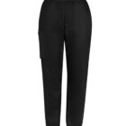Black cargo jogger pants with an elastic waistband and ankle cuffs.