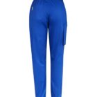 Back view of blue jogger pants with an elastic waistband and pockets.