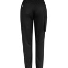 Black jogger pants with an elastic waistband and side pocket, shown from the back.