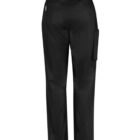 Black cargo pants with a back pocket and side pocket, displayed on a white background.