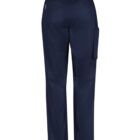 Navy blue cargo pants, back view, with waistband and side pocket.