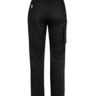 Black cargo pants with a side pocket, shown from the back.