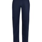 Navy blue athletic pants with an elastic waist and side pocket.