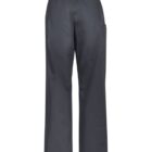 Dark gray straight-leg pants with an elastic waistband, seen from the back.