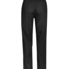 Black pants with an elastic waistband, shown from the back.