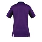 Back view of a plain purple short-sleeve shirt with a collar.