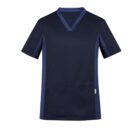 Navy and dark blue short-sleeve V-neck scrub top with a pocket.