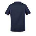 Back view of a plain navy blue short-sleeve shirt.