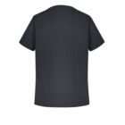 Black T-shirt viewed from the back against a white background.