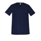 Navy blue scrub top with short sleeves and multiple pockets, displayed on a white background.