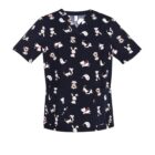 Navy-blue scrubs with cartoon animal print on a white background.