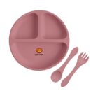 Pink sectioned plate with matching spoon and fork; features a lion logo reading Lion King.