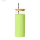 Light green tumbler with bamboo lid and straw.