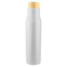 White water bottle with wooden lid, isolated on white background.