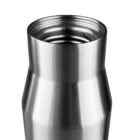 Close-up of a stainless steel bottle with an open top.