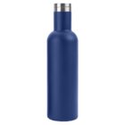 A sleek blue insulated water bottle with a silver cap.