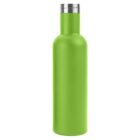 Green stainless steel water bottle with a silver cap on a white background.