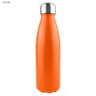 Orange stainless steel water bottle with a silver cap.