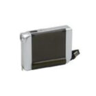 Silver and black tape measure with retractable metal tape.
