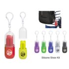 Silicone straw kits in cases with clips, shown in red, yellow, purple, blue, and black.