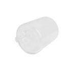Clear plastic cup lying on its side on a white background.