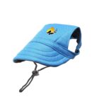 Blue fabric cap with a flame logo and black strap at the back.