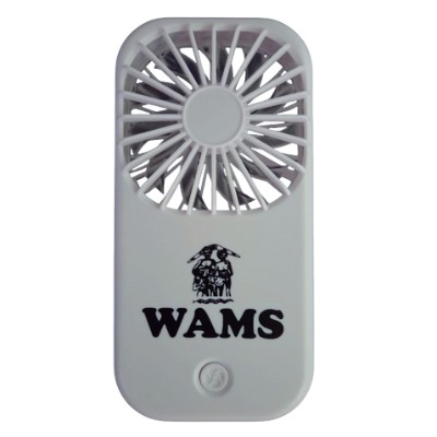 White portable fan with WAMS logo and image of people beneath.