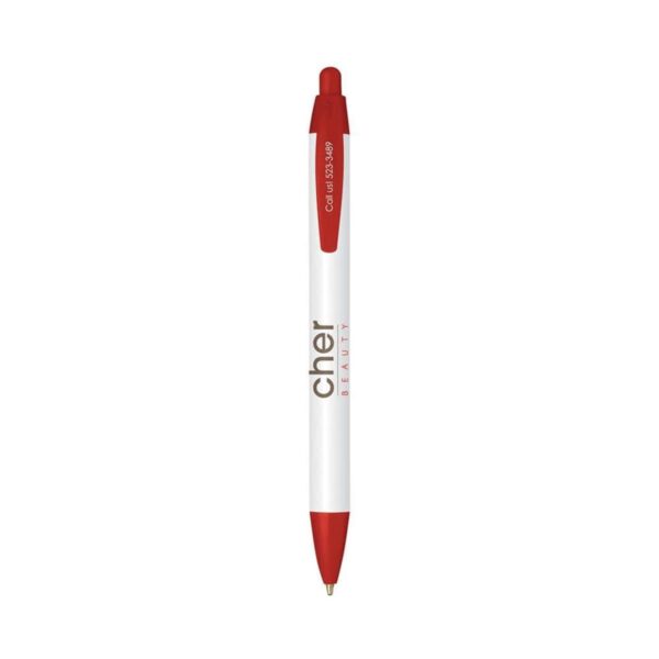 White pen with red accents and text reading cher BEAUTY.
