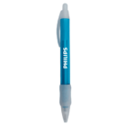Blue retractable pen with a translucent body and PHILIPS logo.