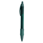 A green retractable pen with a rubber grip.