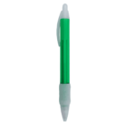 Green and white retractable pen isolated on a white background.