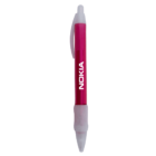 Pink and white Nokia-branded pen with a clip.