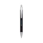 Black and silver retractable pen with a clip, isolated on a white background.