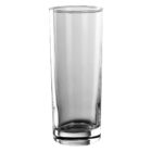 A clear, empty tall glass with a simple cylindrical design.