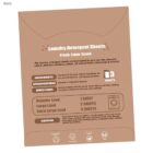 Brown packaging for laundry detergent sheets with usage instructions and ingredient details.