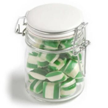 160g Glass Clip Lock Jar with Humbugs - Branded Jar with Stickers