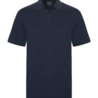 Plain black short-sleeve polo shirt with a collar and three buttons.