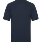Back view of a plain dark navy short-sleeve polo shirt.