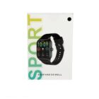 Box with a black smartwatch displaying a colorful digital screen, labeled SPORT.