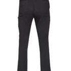 Back view of black pants with pockets and belt loops.
